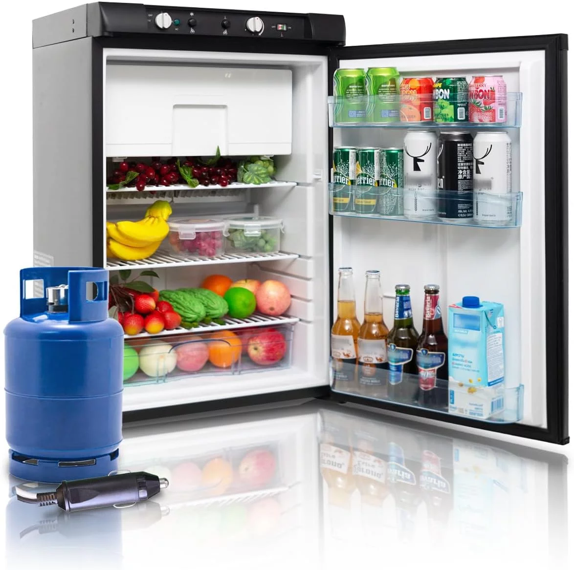 SMAD 3.5 Cu ft 3 Way Fridge, Refrigerator Freezer Combo, 12V/110V/LPG Camping Offgrid RV Travel Cabin Truck Outdoor