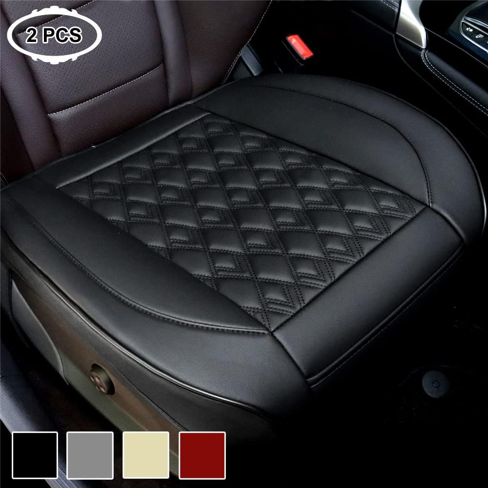 Rehakoo Car Seat Cover Protector Luxury PU Leather Front Bottom Car Seat Covers Works with 90% Vehicles (Sedan SUV Pickup Minivan) Anti-Slip, Full Wrapping Edge(Beige, 21.26 x 20.47Inches)
