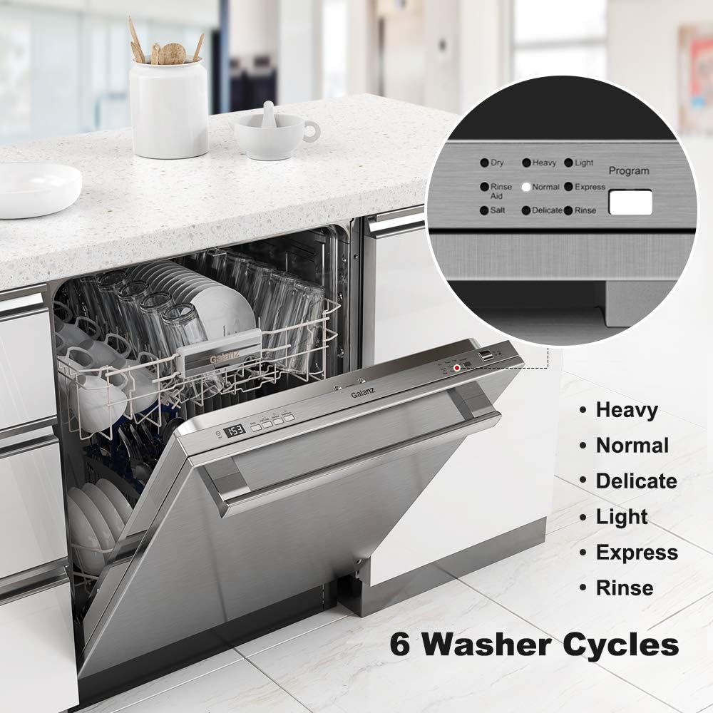 Galanz GLDW09TS2A5A Built in Dishwasher, 9 Place Setting, 18 Inch, 6 Cycles, 3 Options, Stainless Steel