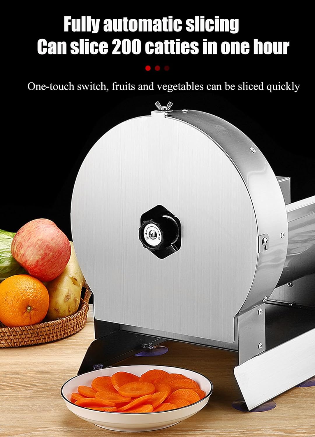Stainless steel electric slicer, slicer thickness adjustable range 0-12mm, manual automatic integrated fruit and vegetable slicer, one-button start, suitable for fruits and vegetables