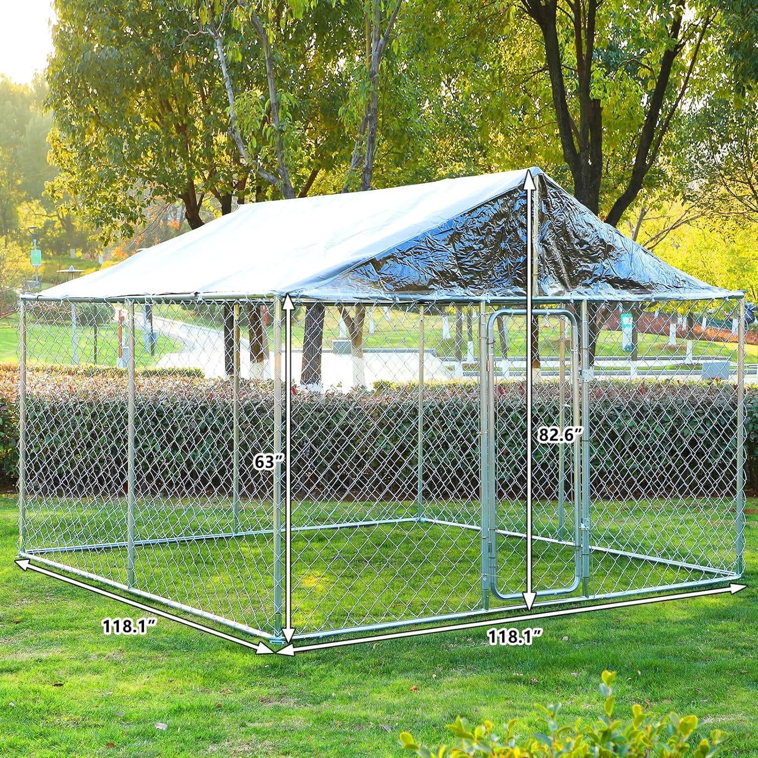Haverchair Large Dog Kennel Outside with Roof, 9.8 x 9.8 x 6.5FT Outdoor Dog Kennel Cage Run Heavy Duty Dog Playpen Pen with Secure Lock, 118.1"x118.1"x82.6"