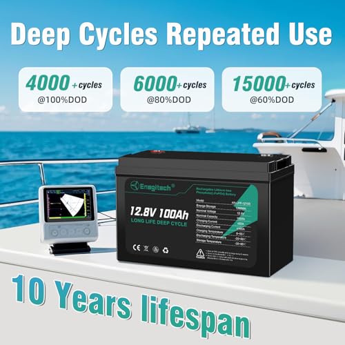 12V 100Ah LiFePO4 Lithium Battery, Up to 15000 Deep Cycles, Low-temp Protection, Ideal for RV, Marine, Trolling Motor, Solar/Wind, Off-Grid and more (12.8V 100Ah)
