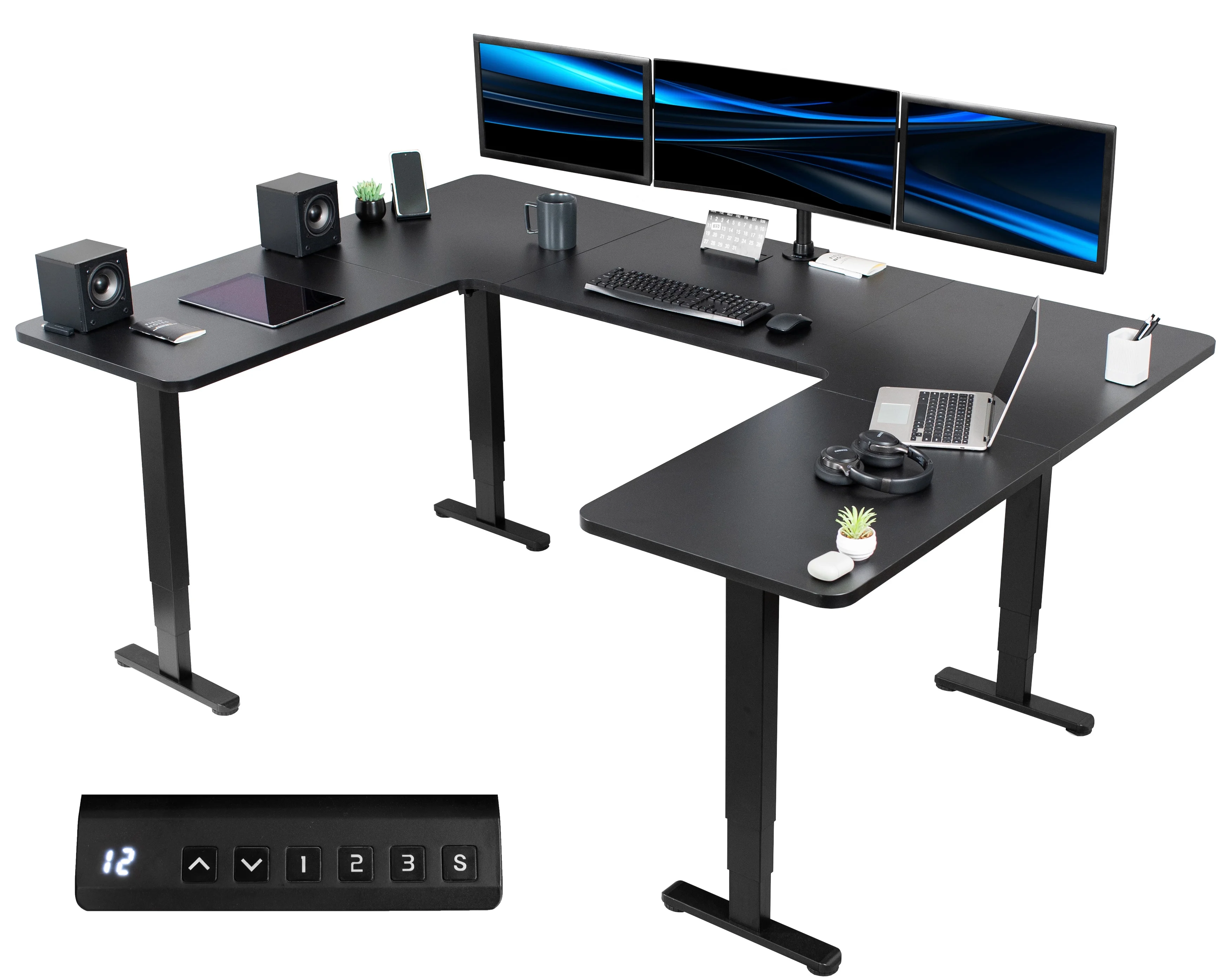 VIVO Black U-Shaped 83" x 60" Height Adjustable 4-Leg Electric Standing Desk