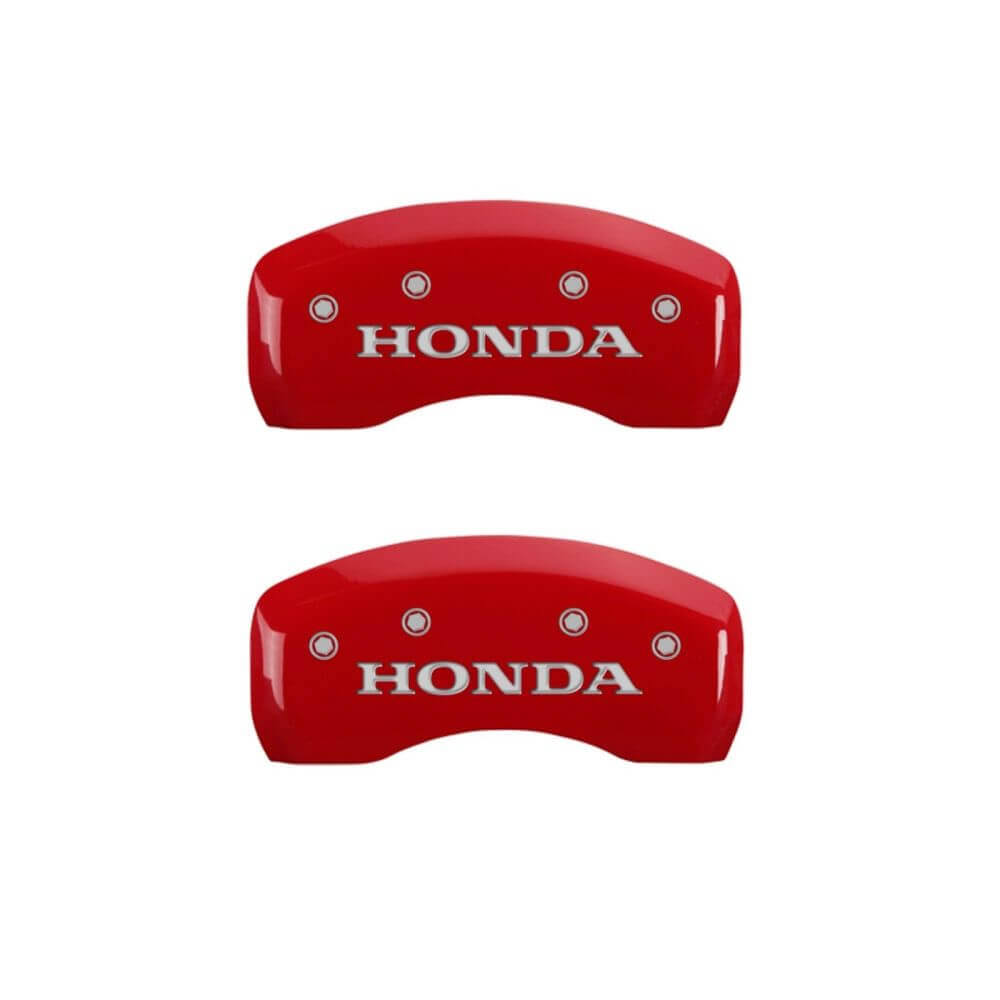MGP Caliper Covers 20218SHONRD Honda Red Powder Coat Finish Silver characters.