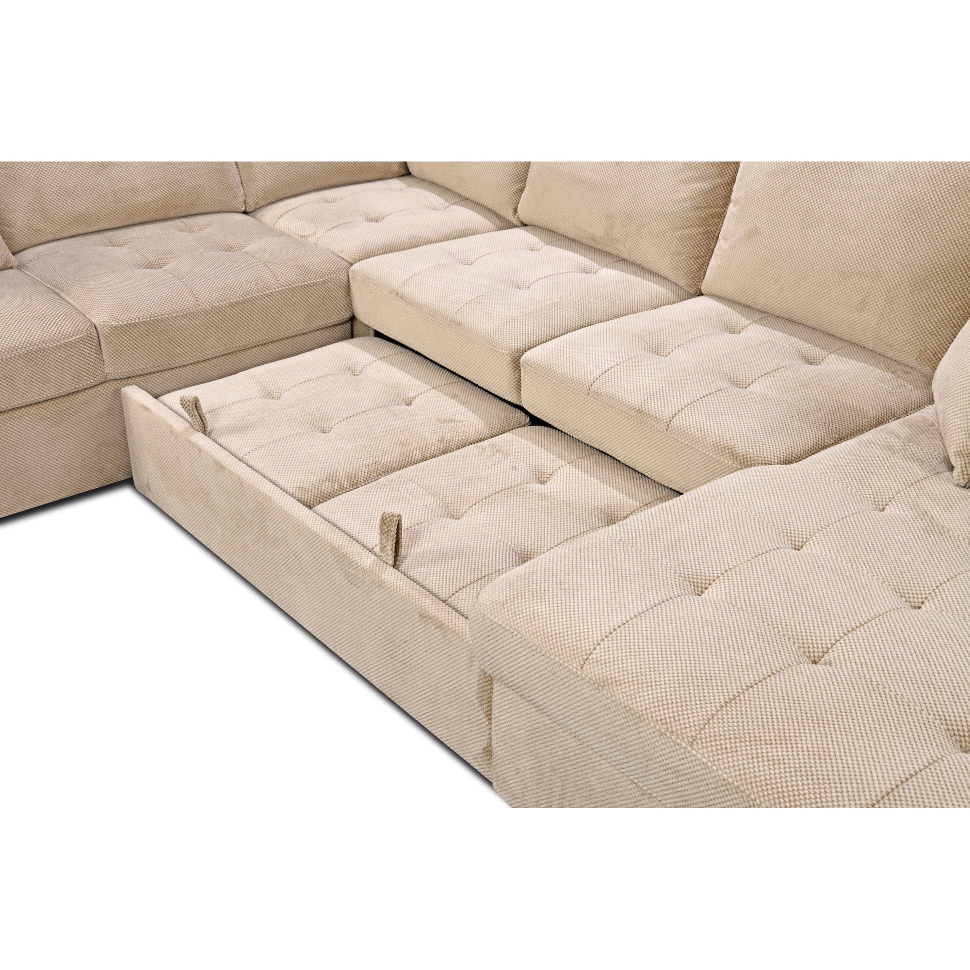 123" Oversized Sectional Sofa with Storage Chaise, U Shaped Sectional Couch with 4 Throw Pillows for Large Space Dorm Apartment. Beige