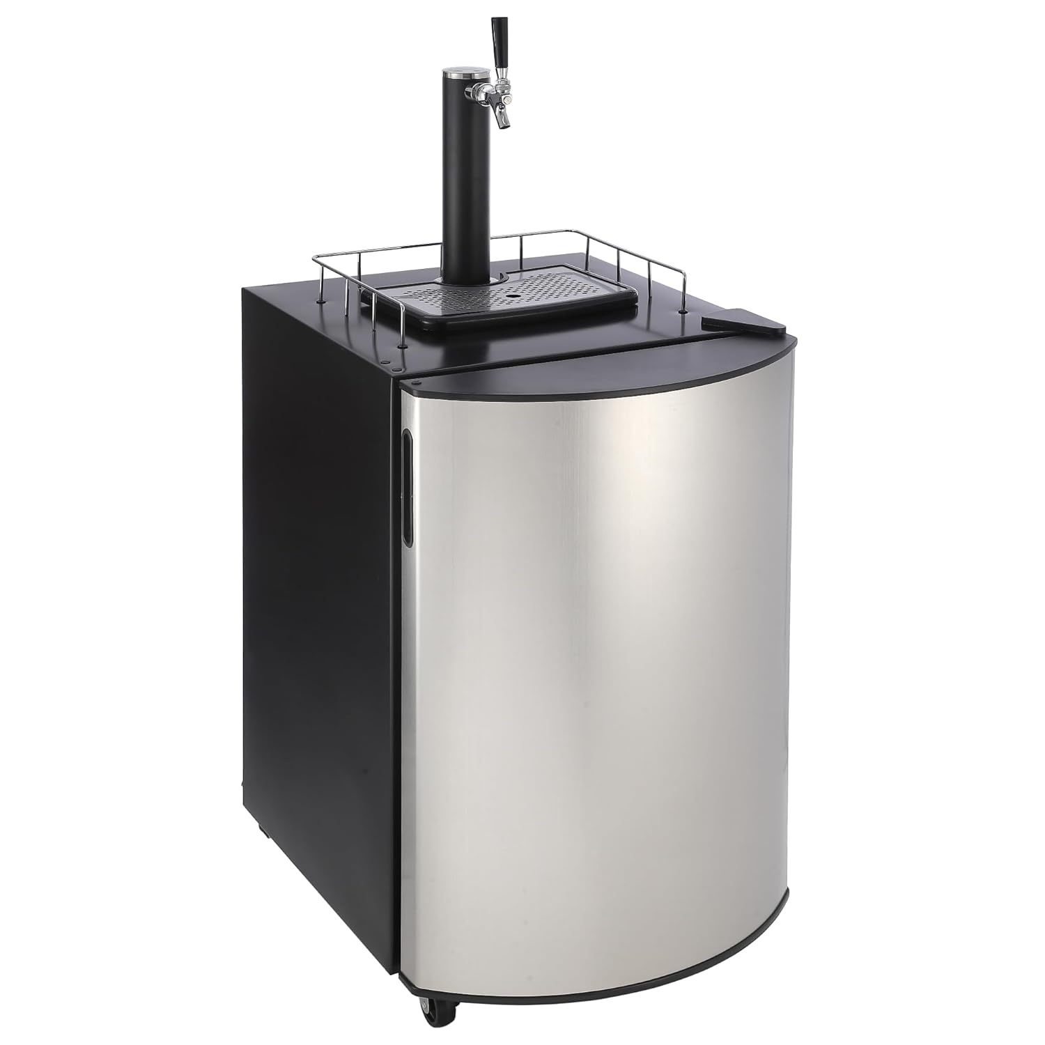 Beer Kegerator, Single Tap Draft Beer Dispenser, Full Size Keg Refrigerator With Shelves, Stainless Steel, Drip Tray & Rail,silver