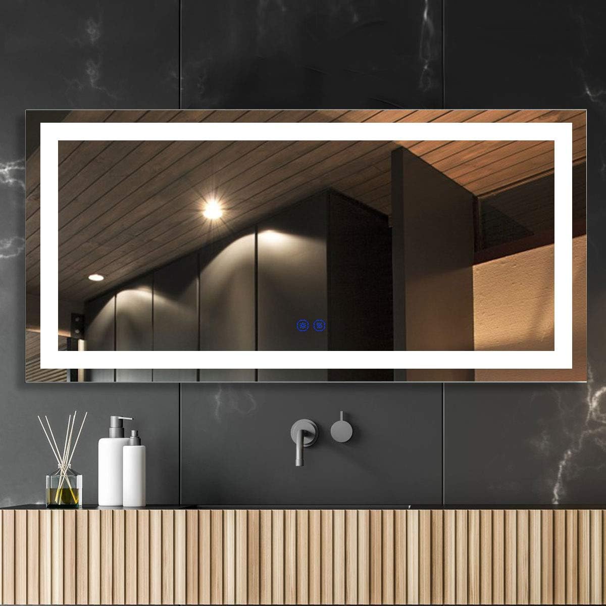 BHBL 60 x 36 Inch Illuminated LED Bathroom Mirror with Smart Button, Anti Fog, Dimmable, Bluetooth Speakers, Vertical & Horizontal Mount, Hotel Office Bar Mirror (D224-6036A)