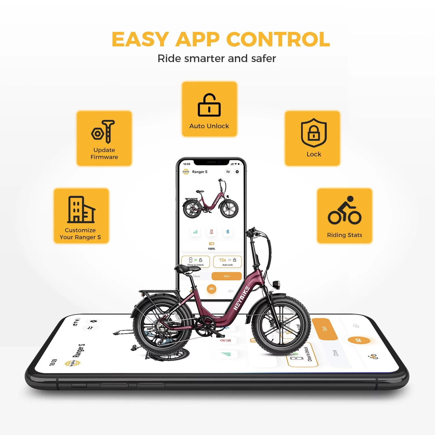 Heybike Ranger S Electric Bike for Adults, Foldable Ebike with 48V 14.4AH Removable Battery, 20" x 4.0 Fat Tire Step-thru Electric Bicycle, Electric Commuter Bikes for Womens Mens