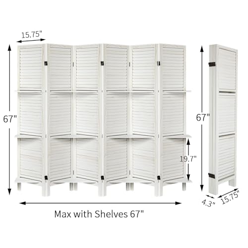 Room Divider with Shelves, Privacy Screen, Room Dividers and Folding Privacy Screens, 5 Panel Wood Temporary Wall Partition Separation Separator, Coconut