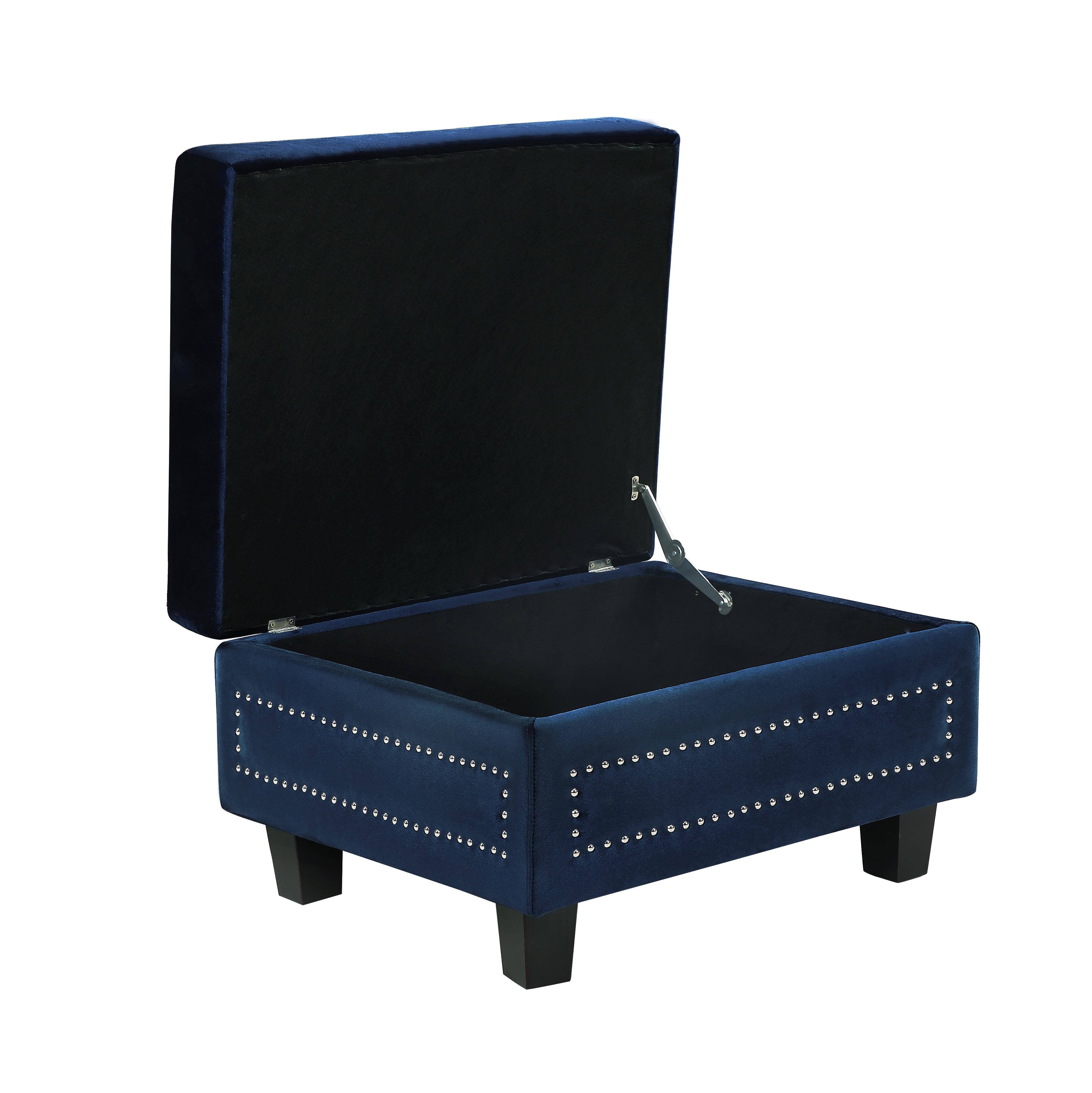 Meridian Furniture Ferrara Navy Velvet Storage Ottoman