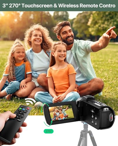 4K Video Camera Camcorder 64MP Vlogging Camera for YouTube 18X Digital Zoom 3.0" IPS Screen IR Night Vision with External Stereo Microphone,Handheld Stabilizer,Remote,Lens Hood,32G Card &2 Batteries