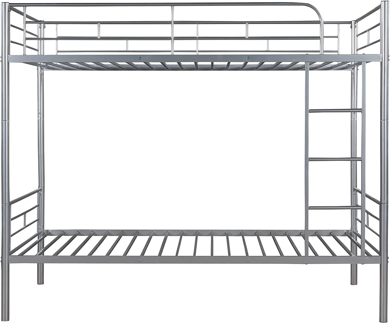 Twin Over Full Metal Bunk Bed, Full Size Bunkbed Frame with Ladder & Guardrail for Adults, Space-Saving Bedroom Funiture, No Box Spring Needed