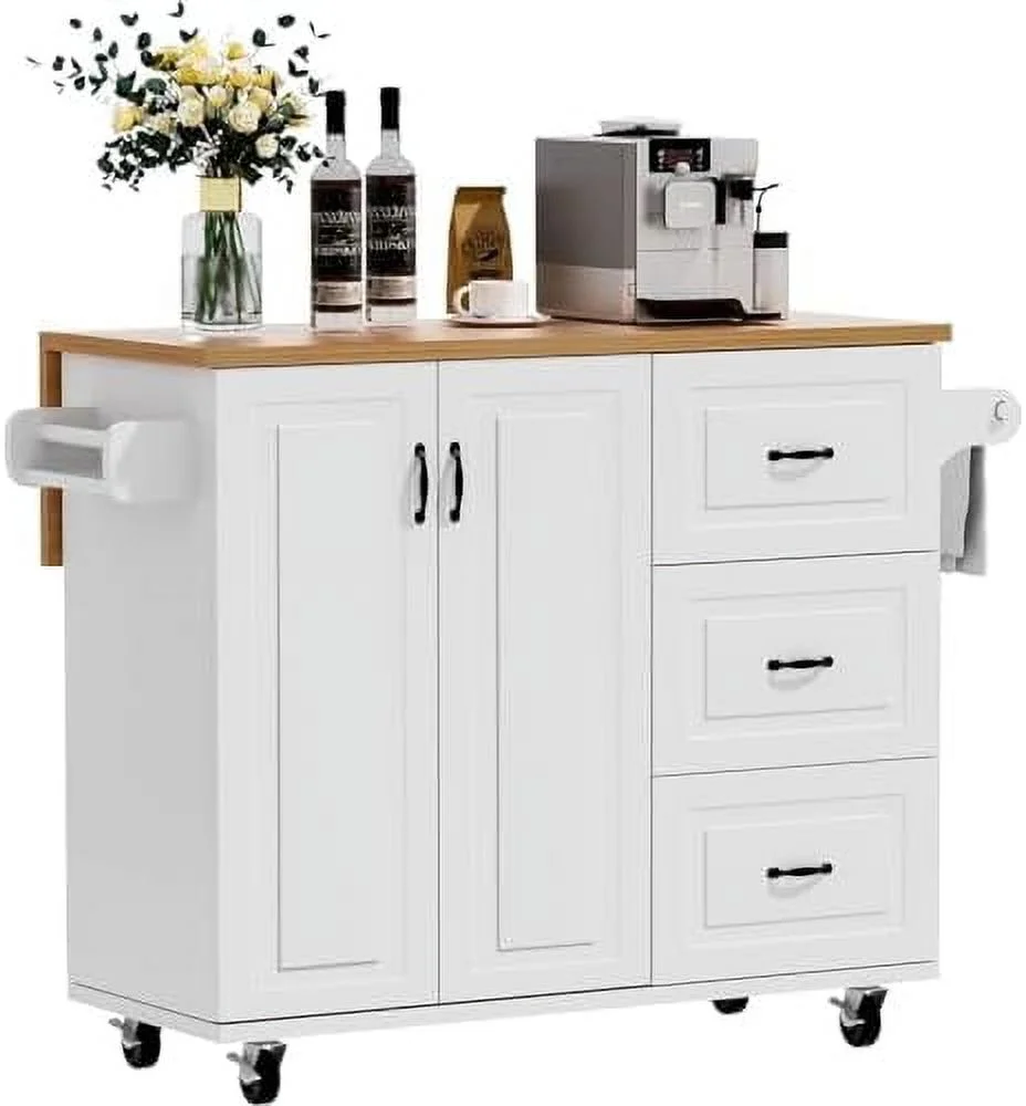 SJOINGB Kitchen Island with  and Drop Leaf  Kitchen Island on Wheels with 3 Drawers and Spice Rack &amp; Towel Rack  Rolling Kitchen  Islands Carts Table for Kitchen and Dining Room - Curated Treasures Market