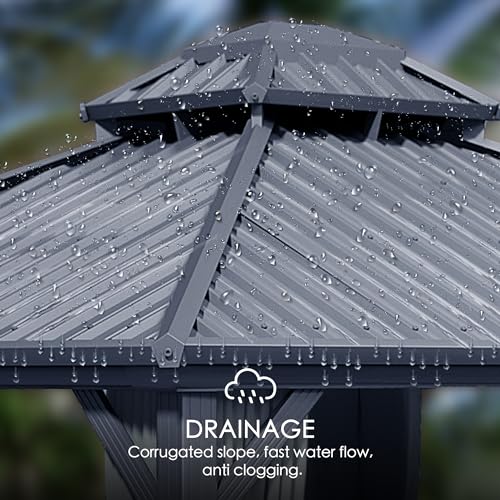 Kozyard Caesar 10'x10' Hardtop Gazebo - Permanent Metal Pavilion with Netting and Shaded Curtains for Patio, Backyard, and Deck - Galvanized Steel Outdoor Aluminum Canopy, Double Roof Gazebo (Grey)