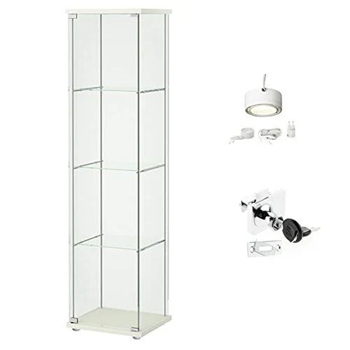 IKEA Detolf Glass Curio Display Cabinet White, Lockable, Light and Lock Included