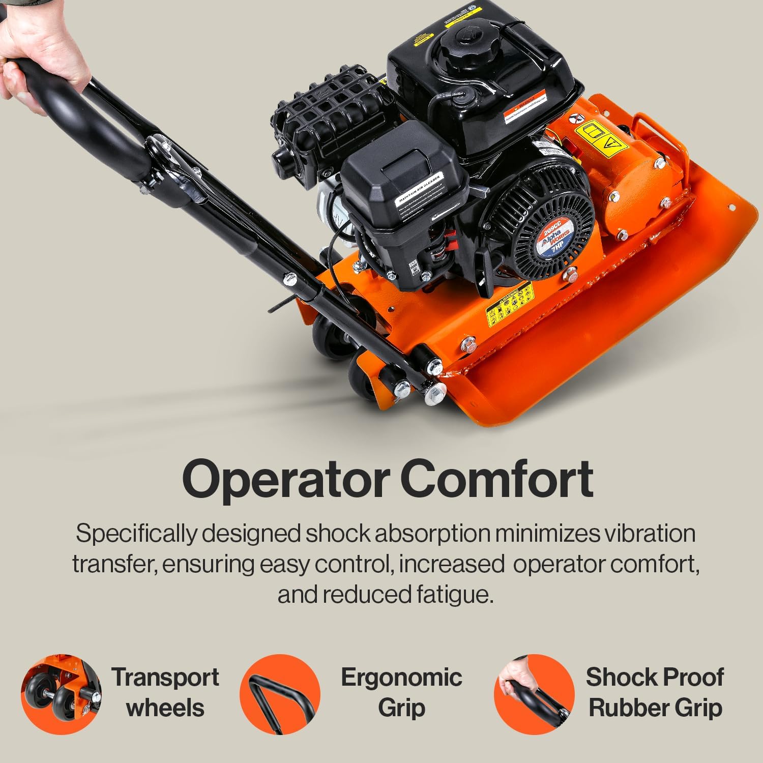 SuperHandy Plate Compactor Rammer 7 HP Gas Engine 4200-Pounds of Compaction Force Rammer Jumping Jack Tamper 20 × 15 Inch Plate for Paving Landscapes Sidewalks Patios EPA/CARB Compliant