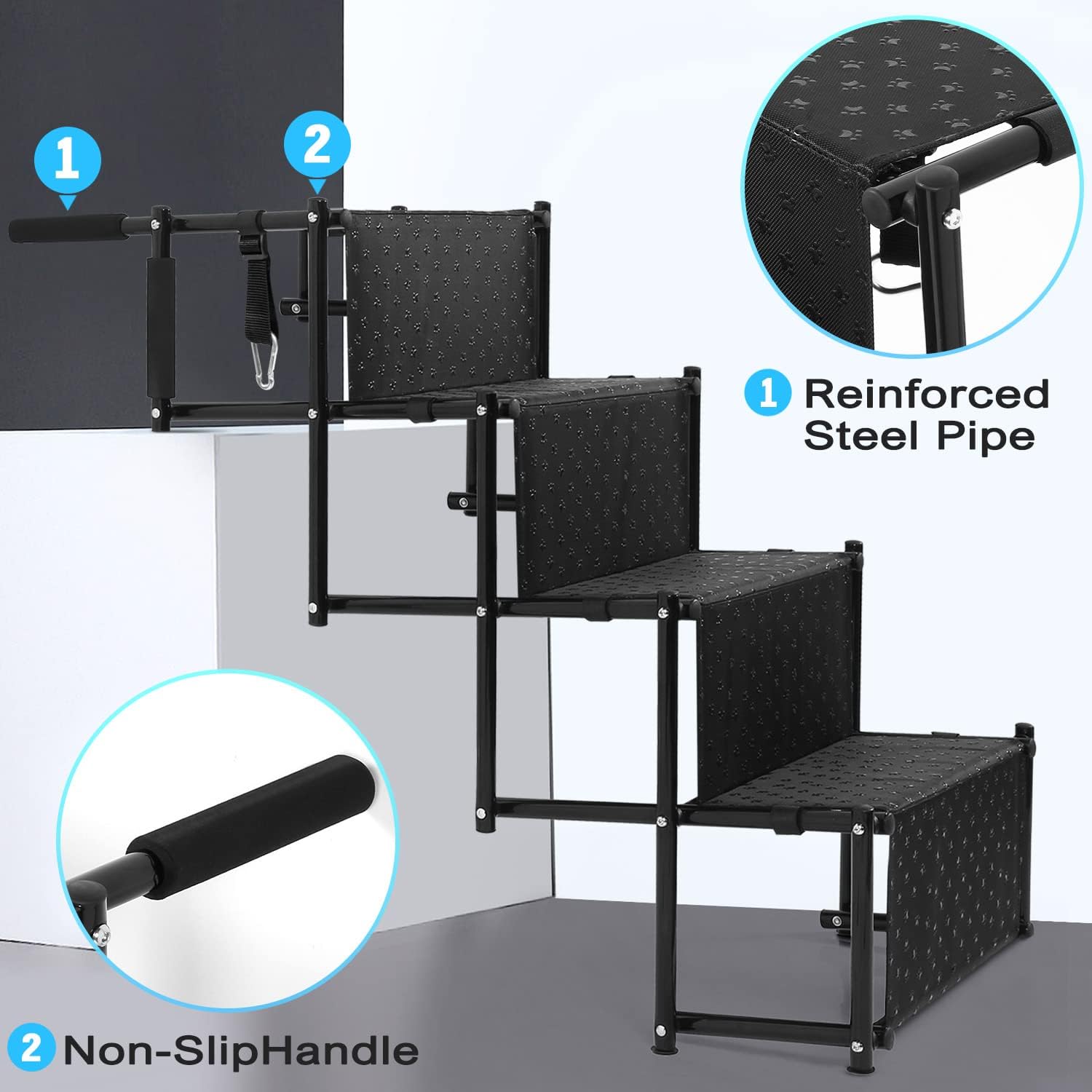 Portable Dog Stairs Foldable Step Stair Lightweight Non-Slip Pet Stairs for High Beds, Trucks, Cars and SUV Pack of 2