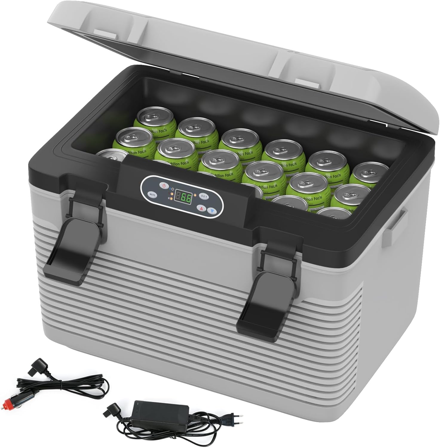 12V Car Refrigerator 21 QT(20L) Portable Electric Cooler/Warmer with 12 Volt DC &110V AC, Thermoelectric Fridge Plug in Cooler for Car, Vehicle, Travel, Camping, Outdoor, Grey