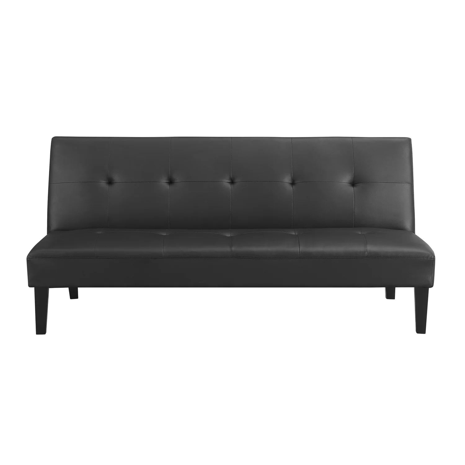 Modern Tufted Convertible Futon Sofa Bed, Folding Sofa Couch with Wooden Legs, Reclining Small Couch, Durable and Sturdy Futon Sofa, Faux Leather, Black