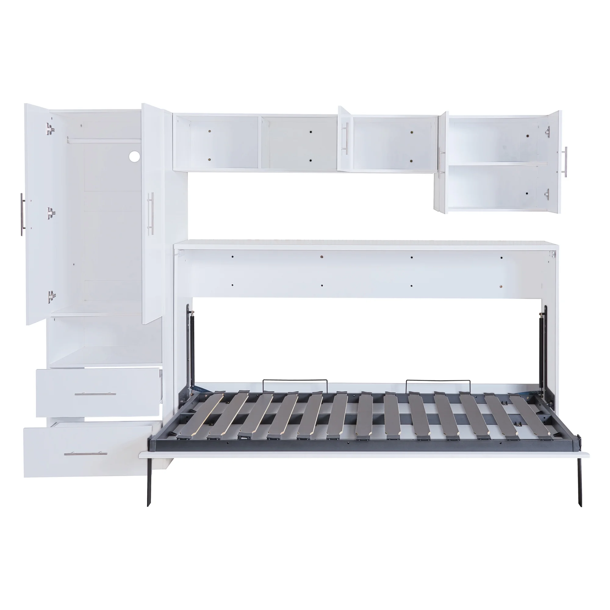 Euroco Twin Size Murphy Bed with Shelf and Drawer, Built-in Wardrobe and Desktop, Convertible into Cabinet for Living Room, Guests Room, Space-Saving Bedroom Furniture Sets