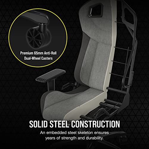 Corsair T3 Rush Fabric Gaming Chair (2023) – Racing-Inspired Design – Soft Fabric Exterior – Padded Neck Cushion – Memory Foam Lumbar Support – Adjustable Seat Height – Charcoal