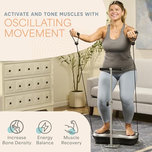 Lifepro TrimLite Vibration Plate Exercise Machine with Handlebars – Whole Body Vibration Machine, Ideal Lymphatic Drainage Massager – 99 Speed Levels, Bluetooth Speaker, Resistance Bands & Remote