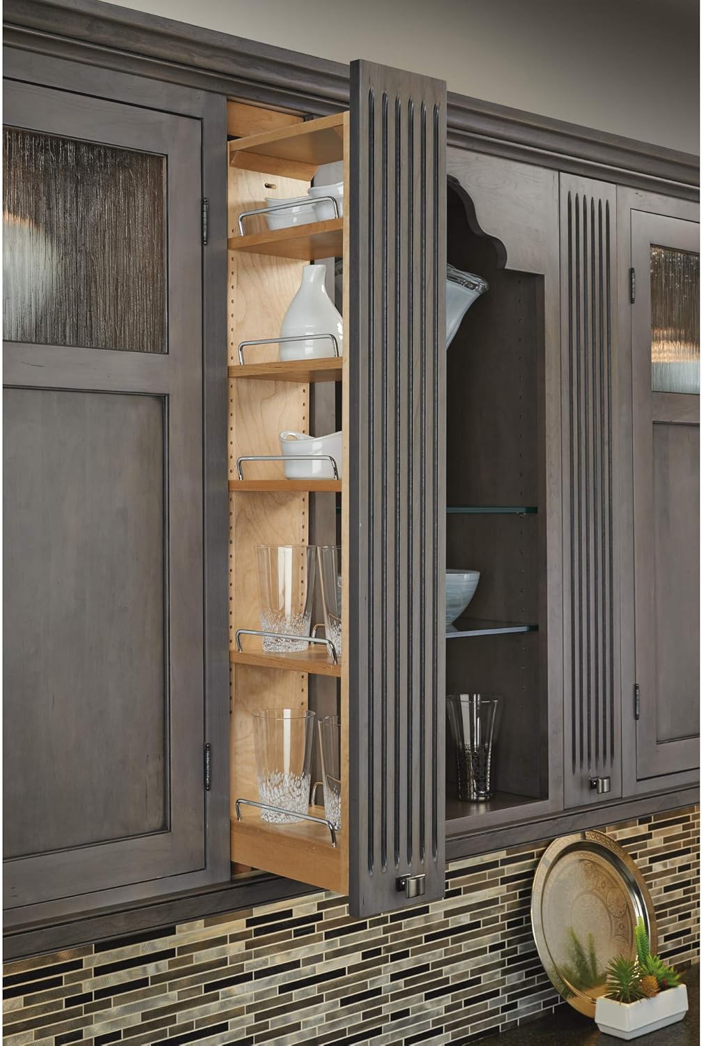 Rev-A-Shelf 432-WF42-6C 6 x 42 Inch Wooden Adjustable Pull-Out Between Cabinet Wall Filler Kitchen Storage Organizer Unit