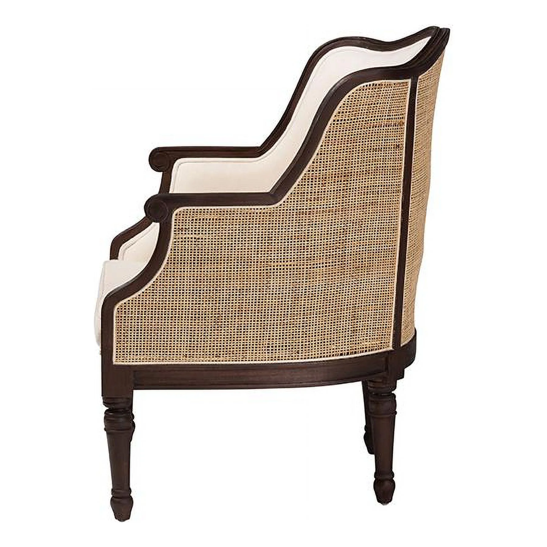 bali & pari Ornella Traditional French Beige Fabric and Dark Brown Finished Wood Accent Chair