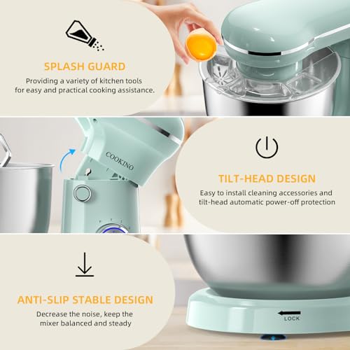 COOKINO Electric Stand Mixer,660W 10 Speeds Tilt-Head Food Mixer, 3-IN-1 Kitchen Mixer for Daily Cooks with 6 QT Bowl,Dough Hook, Beater, Whisk