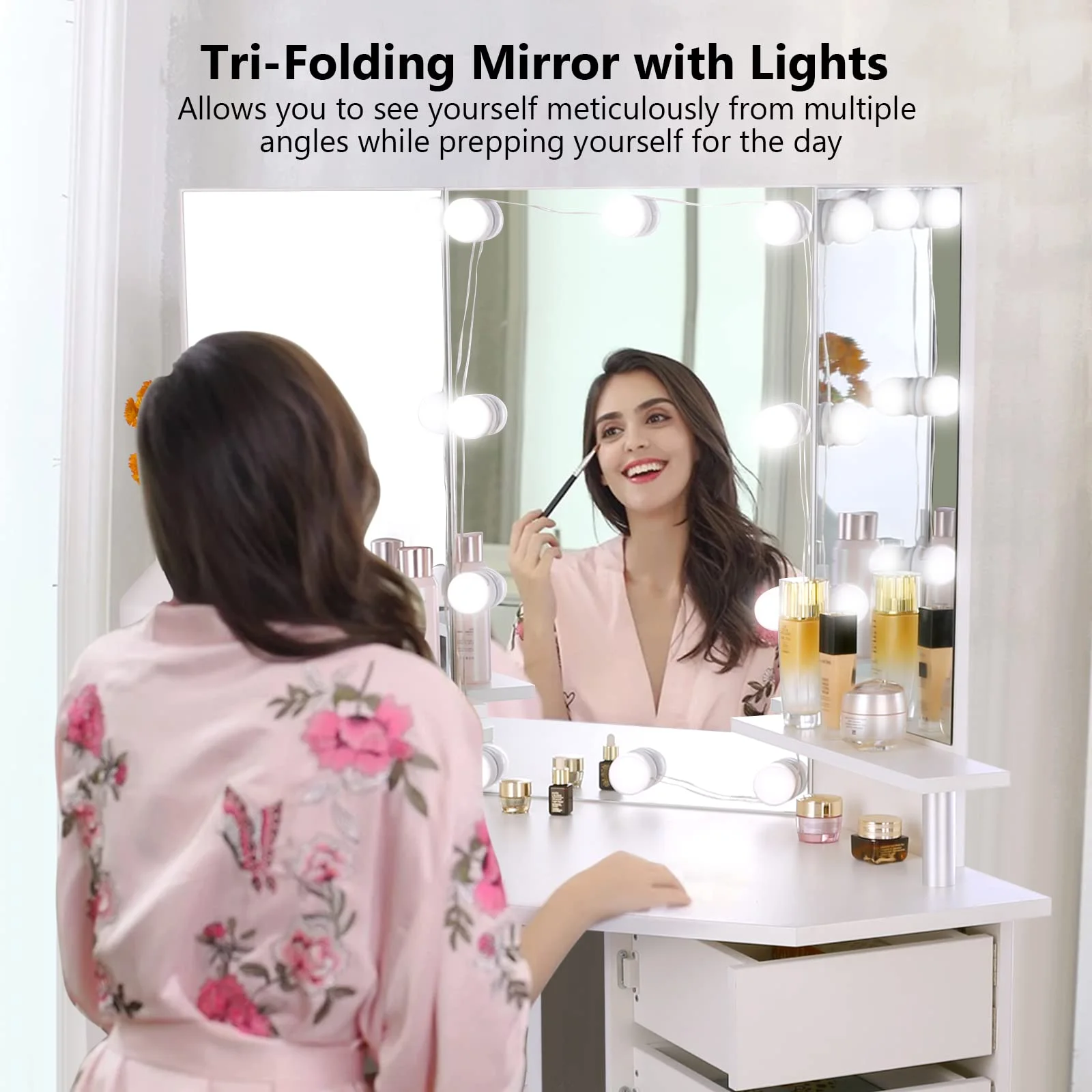 Corner Vanity Table Stool Lights Set for Modern Bedroom