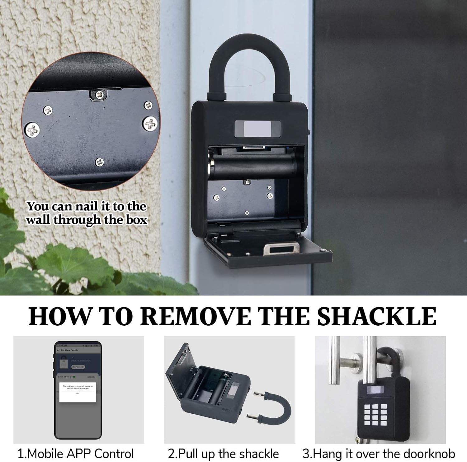 Security Key Lock Box, Bluetooth Smart Secured Lock Box with Management APP, Electronic Digital Security Safe Lock Box with Functions of Remote Authorization and Viewing Unlocking Records, Black
