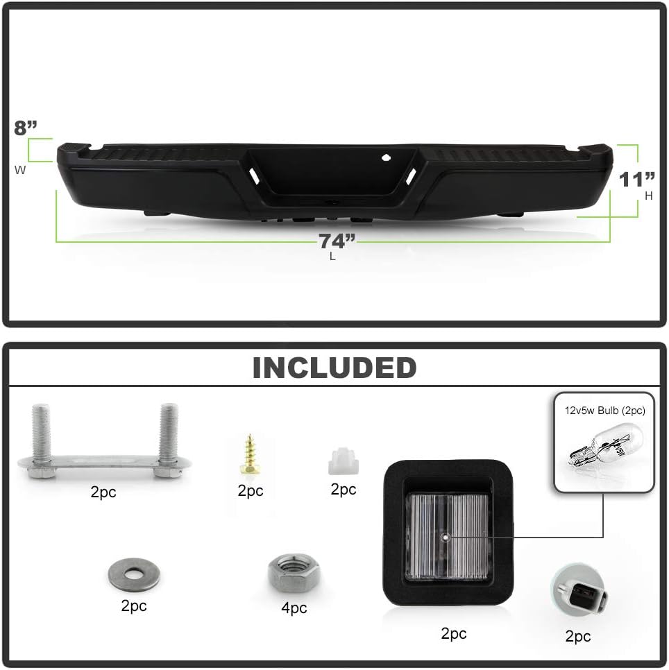 ACANII - For 2015-2019 Ford F150 Pickup w/o Sensor Hole & Hitch Black Steel Complete Rear Bumper Assembly (Excpt Raptor)