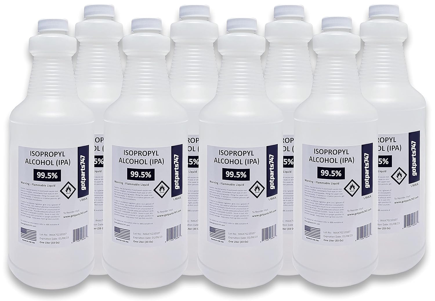 USP Grade Isopropyl Alcohol 99.5+% - 8 x 1000 ml - More Than 2 Gallons - 8 Liters of High Purity IPA 99.5% - Made in USA Pack of 2