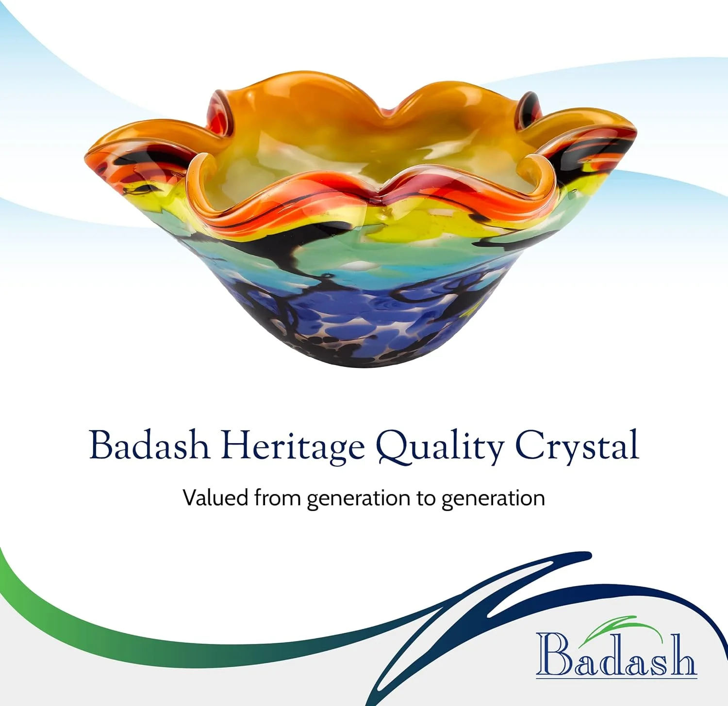 Allura Bowl - Murano- Rainbow Art Glass - Murano- Art Glass Bowl Centerpiece - 8” Mouth-Blown Glass Bowl - Decor Bowl Centerpiece Home Decor Accent