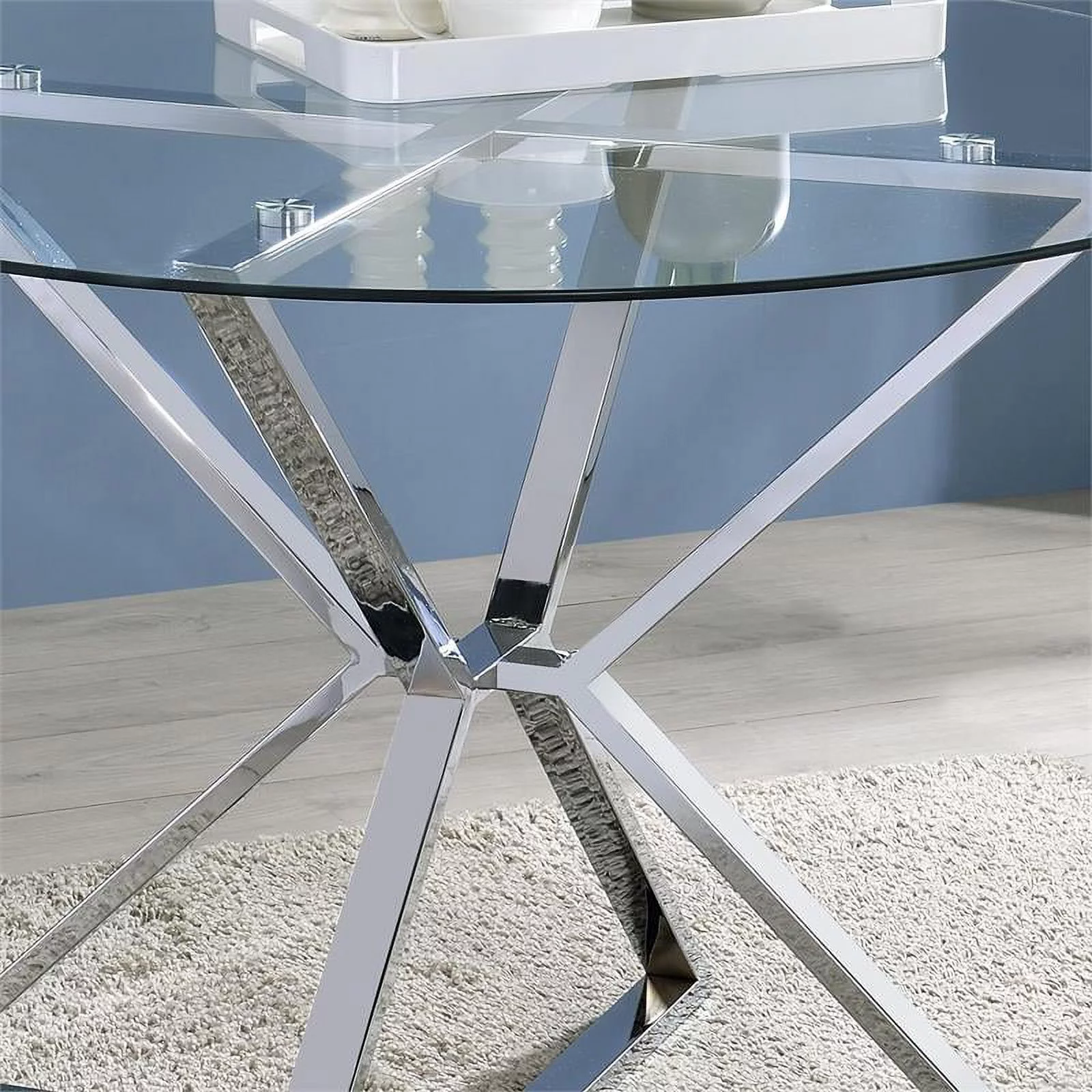Furniture of America Leonisis Glass Top Round Dining Table in Chrome