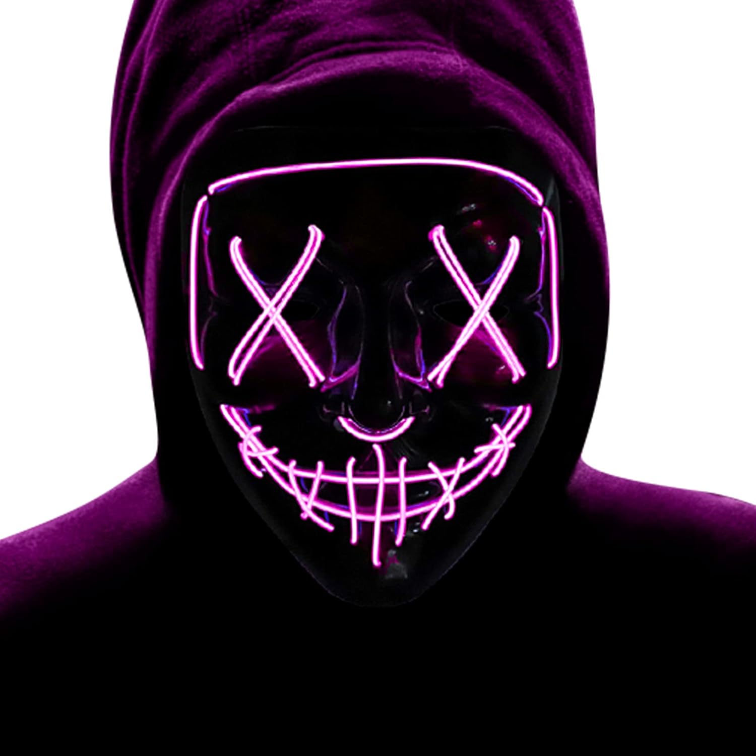 Halloween Mask Light Up, Hacker Purge Mask, Scary LED Mask for Cosplay Costumes Festival Carnival Party Gifts Kids Men Women