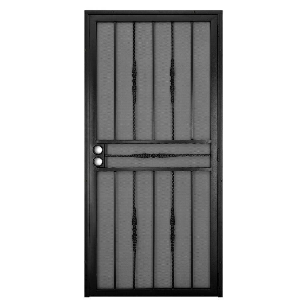 Unique Home Designs 30 in. x 80 in. Cottage Rose Black Surface Mount Outswing Steel Security Door with Expanded Metal Screen