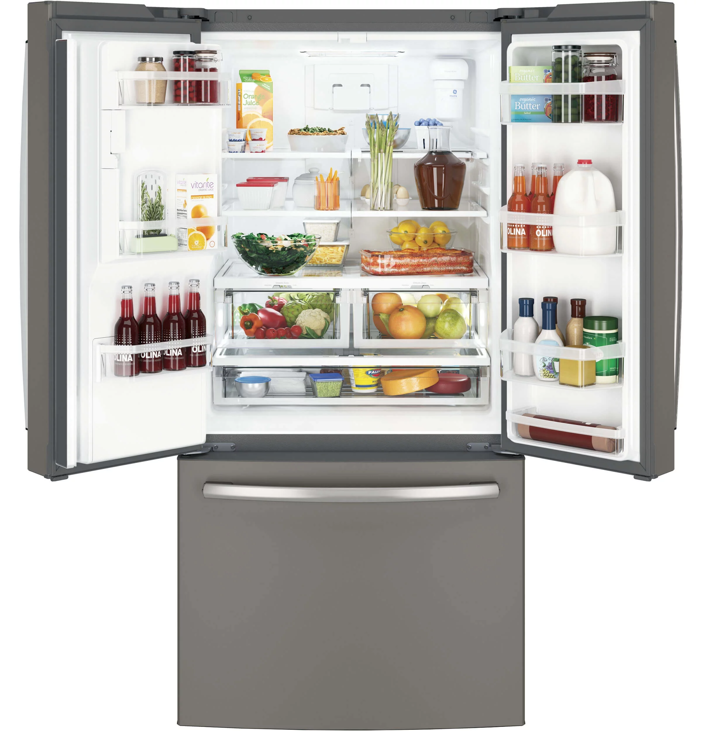 "GE Slate GYE18JMLES 33"""" Counter Depth French Door Refrigerator with 17.5 cu. ft. Capacity"