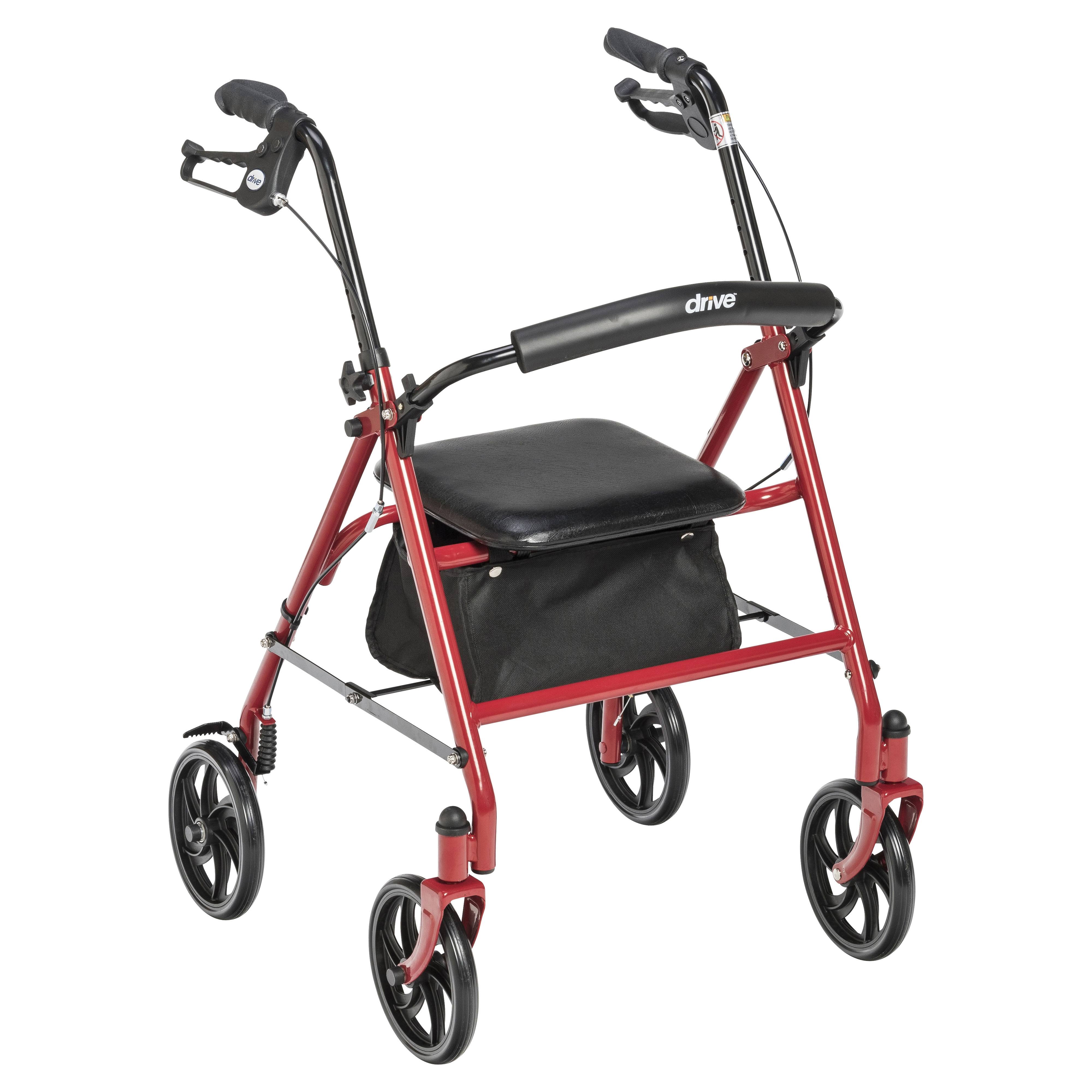 Drive Medical Four Wheel Rollator Walker with Fold Up Removable Back Support, Red