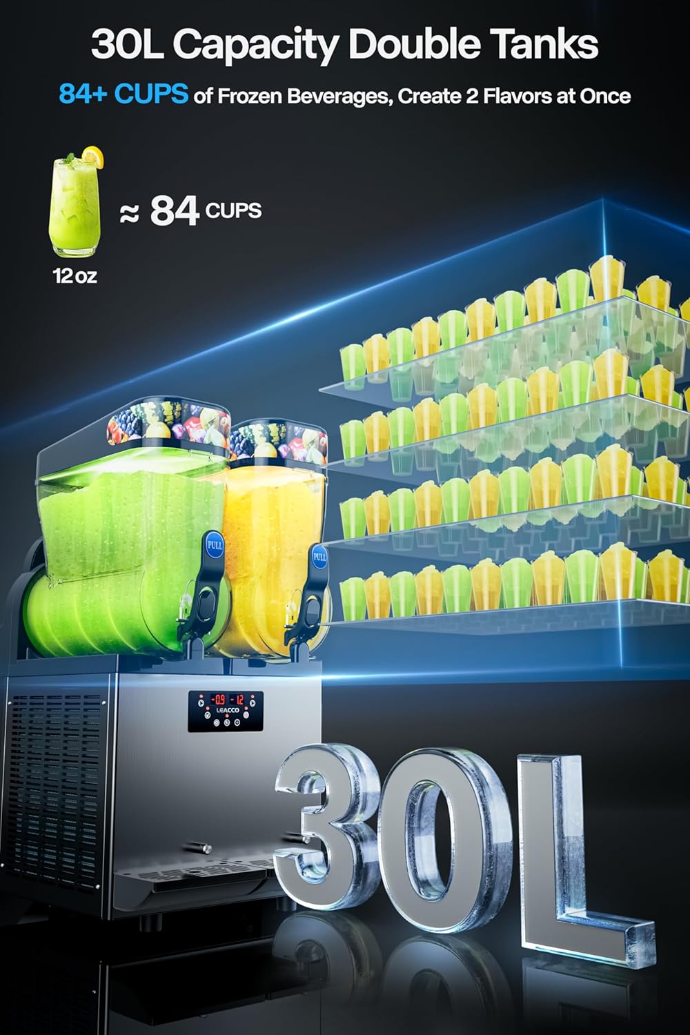 Commercial Slushie Machine, 30L Frozen Drink Margarita Machine Smoothie Slushy Maker Stainless Steel 110V, 1000W, 8 Gallon