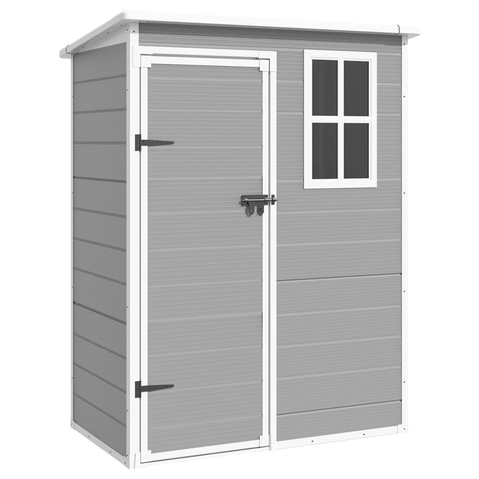 ELPOSUN Outdoor Storage Shed 5x3 FT, Resin Garden Shed for Bike, Garbage Can, Tool, Plastic Outside Sheds & Outdoor Storage Storage Box with Lockable Door for Backyard, Patio, Lawn, Grey & White