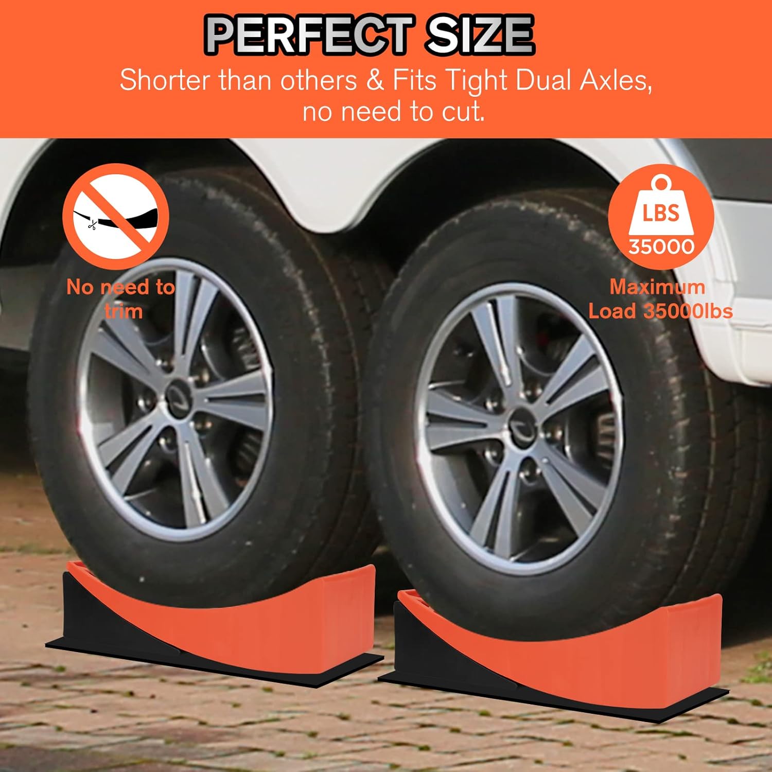 WELLUCK RV Camper Leveler Kit, 2 Packs Heavy Duty Curved RV Leveling Blocks Ramp Wheel Chock for Travel Trailer, Up to 35,000 lbs, Anti-Slip Mats Included, Level your RV on First Try Pack of 2