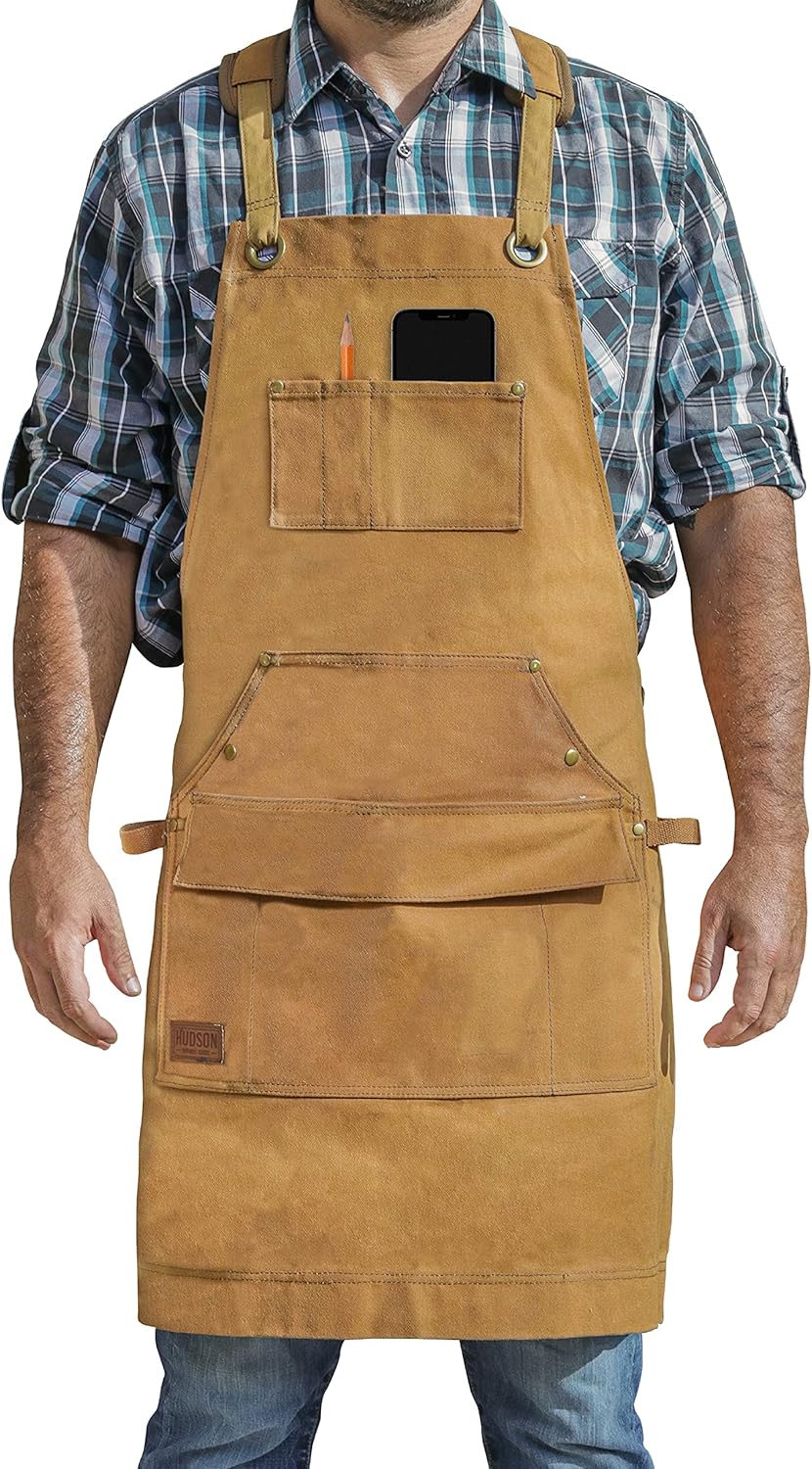 Hudson Durable Goods - Woodworking Edition - Waxed Canvas Apron - Brown Pack of 2