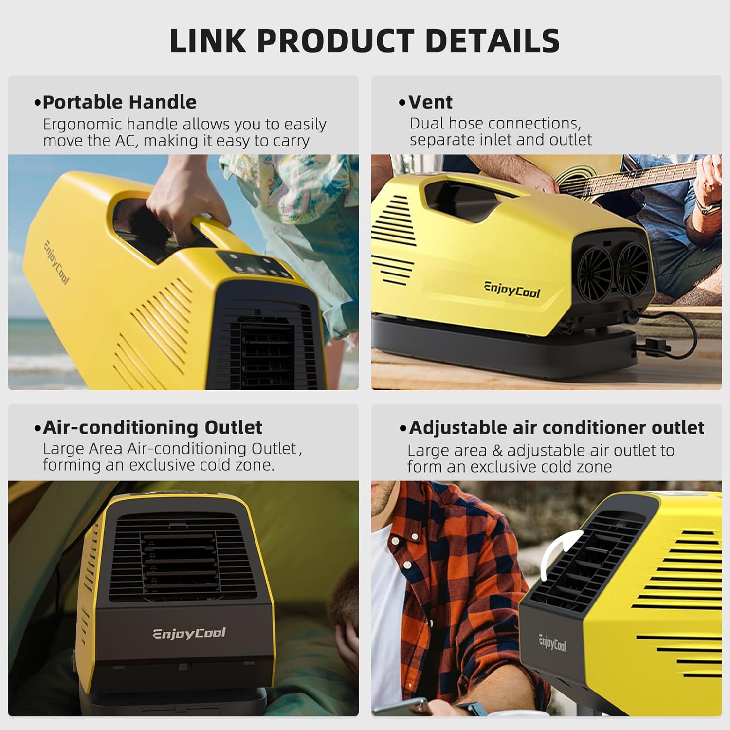Portable Air Conditioner for Camping, EnjoyCool 2380BTU Camping Tent Air Conditioner, 240W Low Power Consumption AC Outdoor Air Conditioner, Portable AC for Camping Tent,RVs,and Travel (Link)