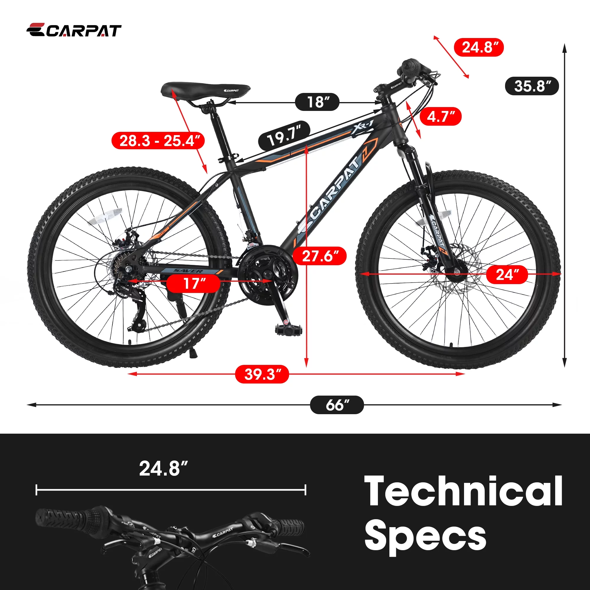 CHAMPIERRE 24 inch Boys Bike, Mountain Bike for Man and Woman, Shimano 21 Speed Bicycle for Boys and Girls,Orange