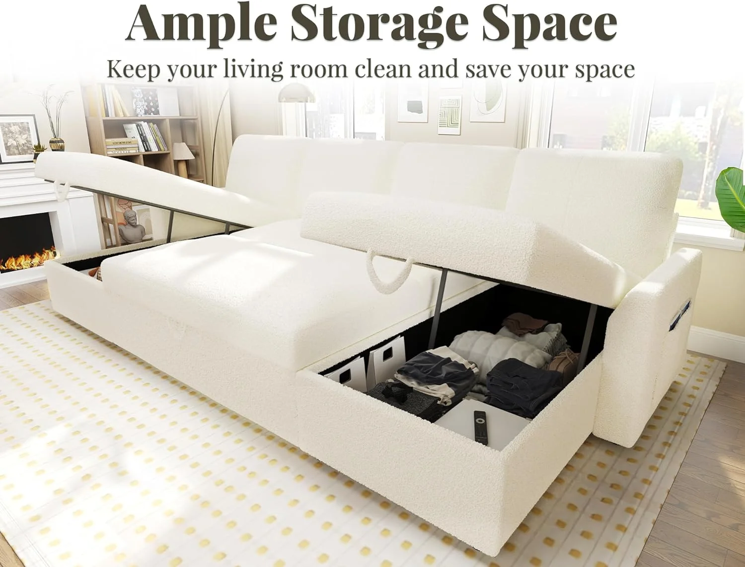 Papajet Sofa Bed, Sleeper Sofa with Storage Chaise, Pull Out Couch for Living Room- Gray Chenille