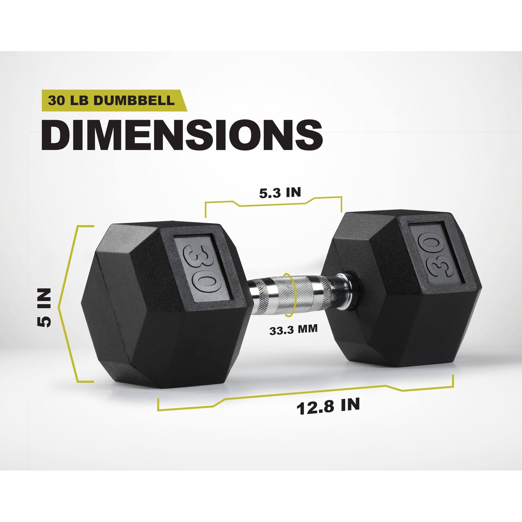 PRCTZ Rubber Encased Hex Dumbbell, 30 lbs Pair