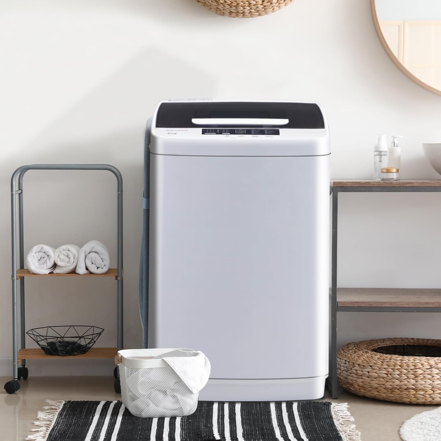 Full Automatic Washer Machine,Portable Washing Machine for Household Use,1.04 Cu.Ft.Laundry Washer Spin with 10 Wash Programs& LED Display& Built-in Drain Pump,Ideal for RV,Camping,Apartment