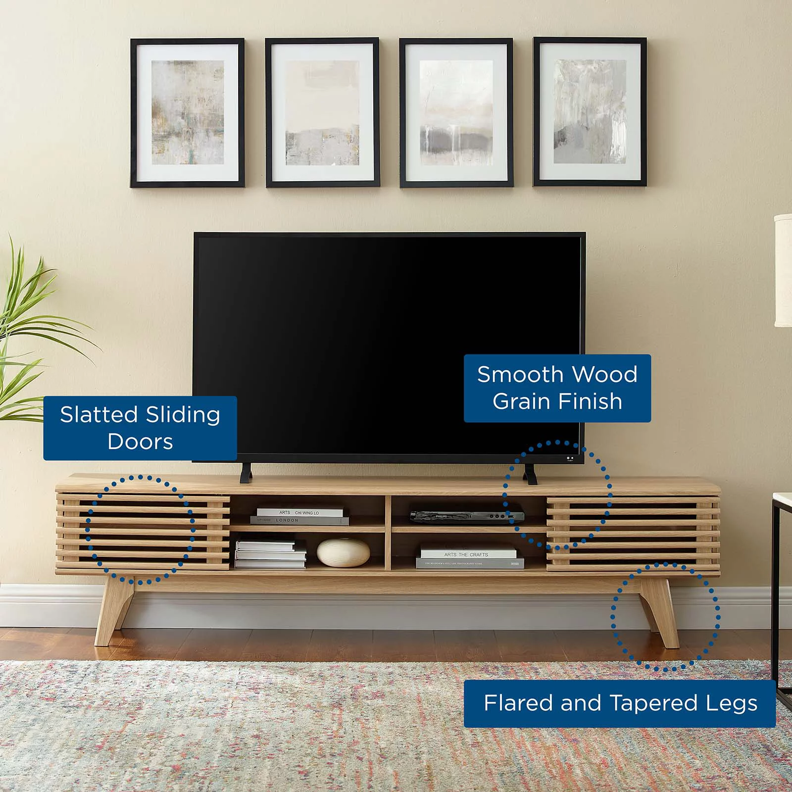 Modway Render 70" Entertainment Center TV Stand in Oak