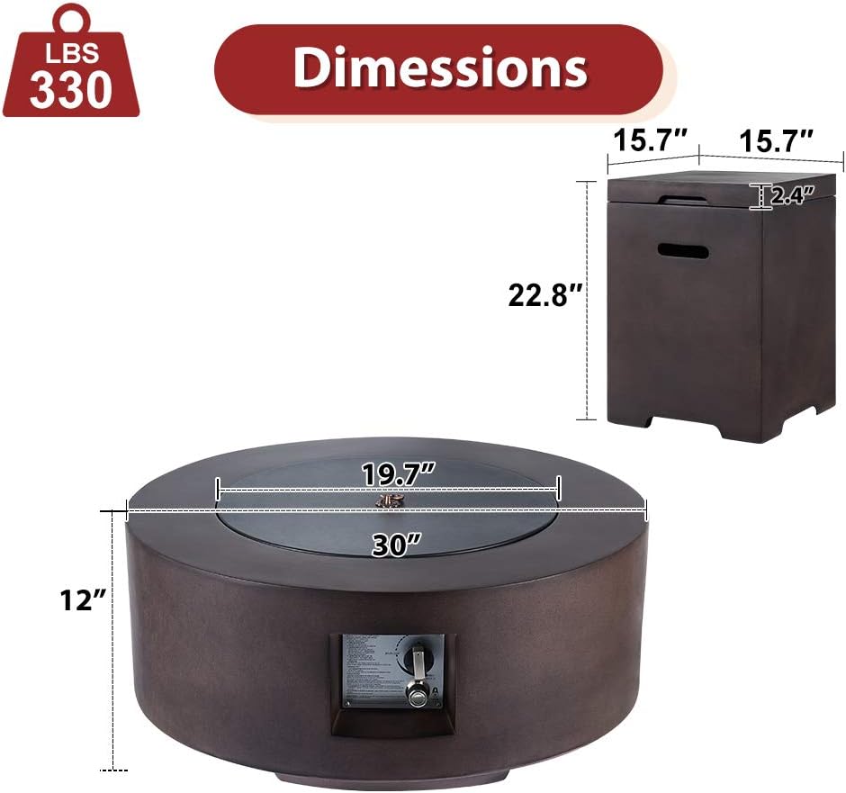 AVAWING 30in Outdoor Propane Fire Pit, 50,000 BTU Auto-Ignition Gas Fire Table w/ Weather-Resistant Pit Cover, Lava Rocks, CSA Certification